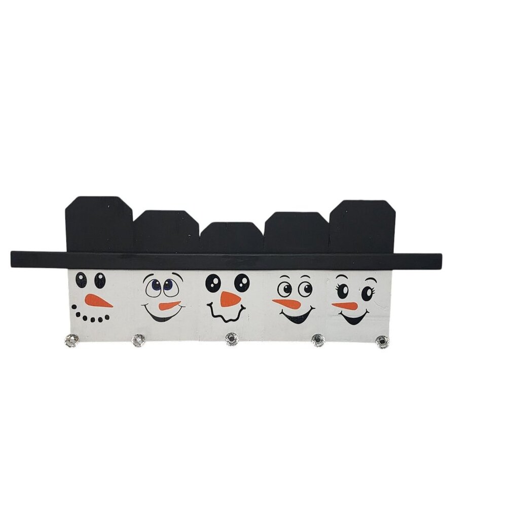 Handmade Snowman Wall Mounted Jacket Hanger With 5 Faces For Holiday Decor